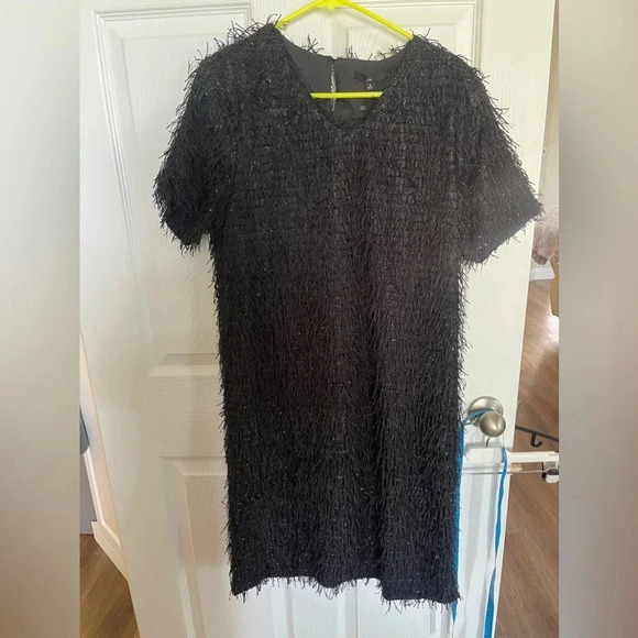 Joh Apparel Winna Sparkling Feathered Eyelash Dress NWT Size Small Black Fringe - Picture 4 of 10